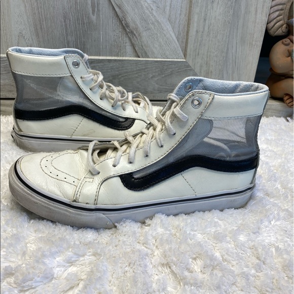 Vans Sk8 Hi Slim Cutout Mesh White Black Leather Shoes Mens 4.5 Womens 6 - Picture 13 of 15